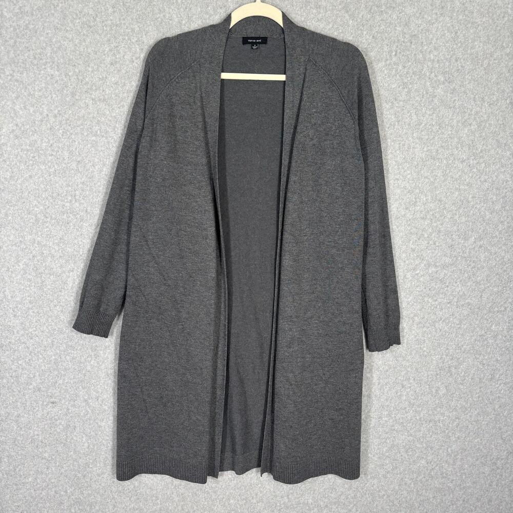 Verve Ami Duster Cardigan Sweater Small Gray Open Duster Long Thin Lounge Slit